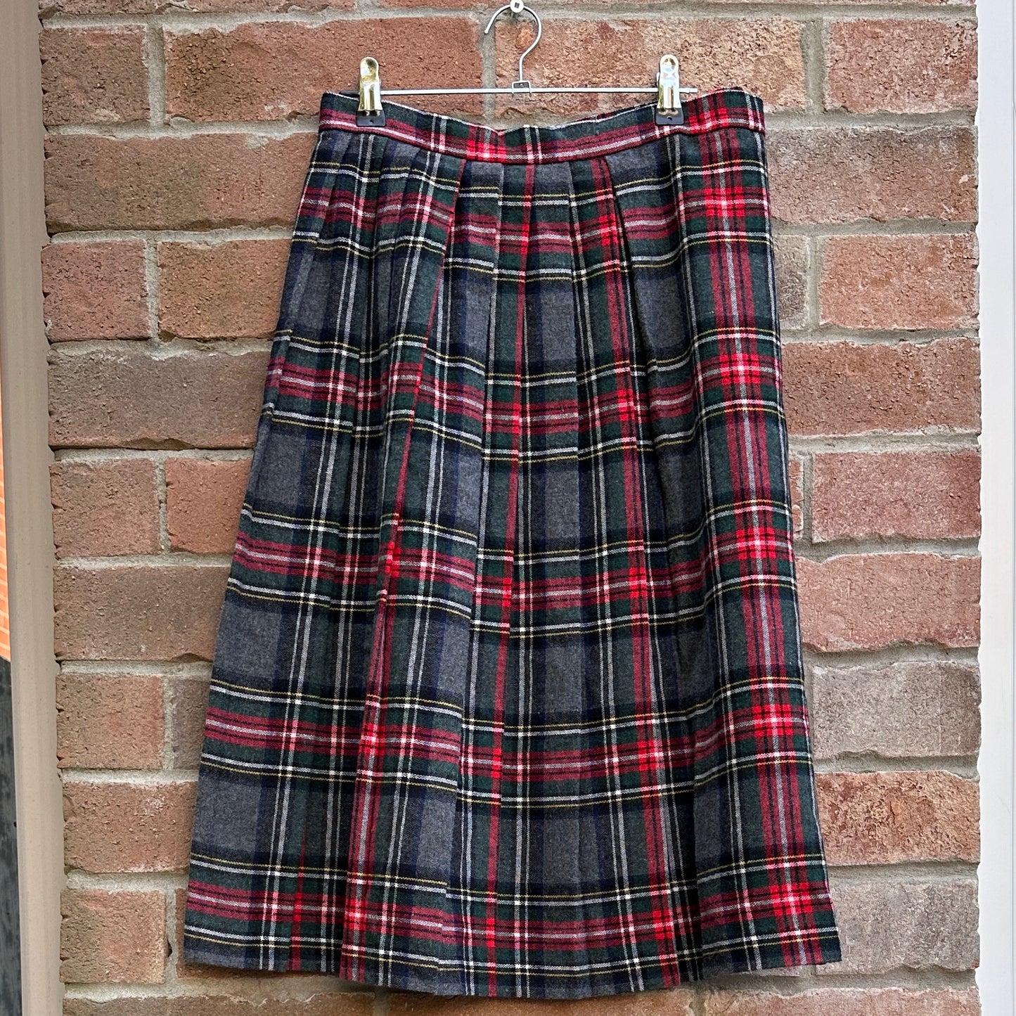 Sears Grey Plaid Wool Skirt, S