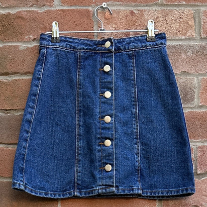 Blue Denim Heavy Cotton Mini Skirt, 24"