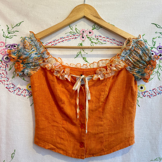 Orange Linen Crop Top, S