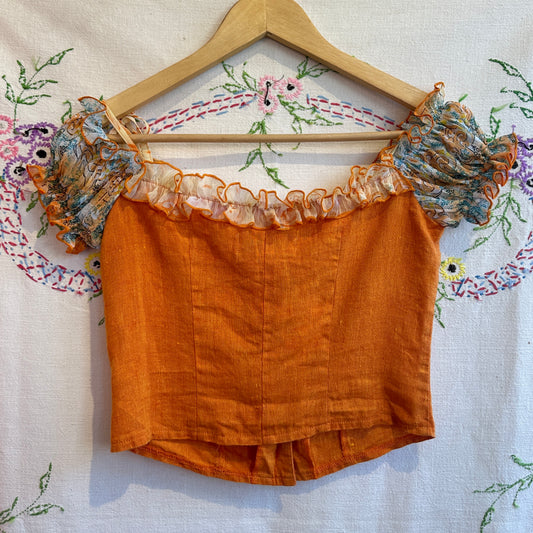 Orange Linen Crop Top, S