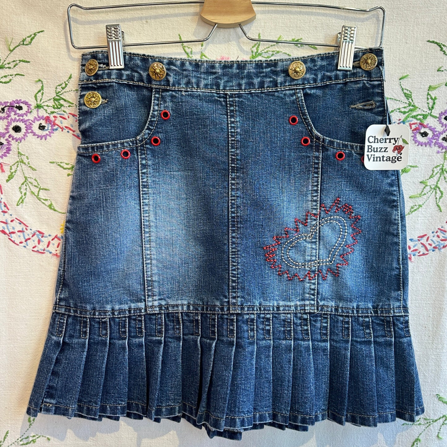 Pleated Denim Skirt, 25"