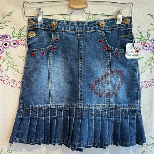Pleated Denim Skirt, 25"