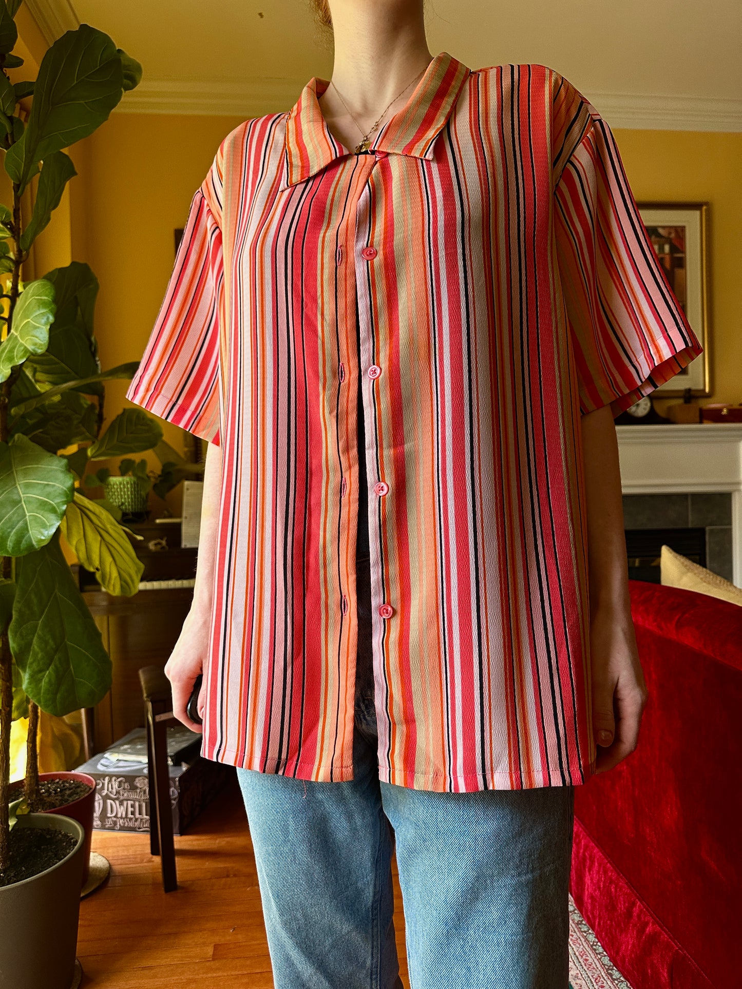 Delta Burke Collection Vintage Button Down, L - Shirt - Cherry Buzz