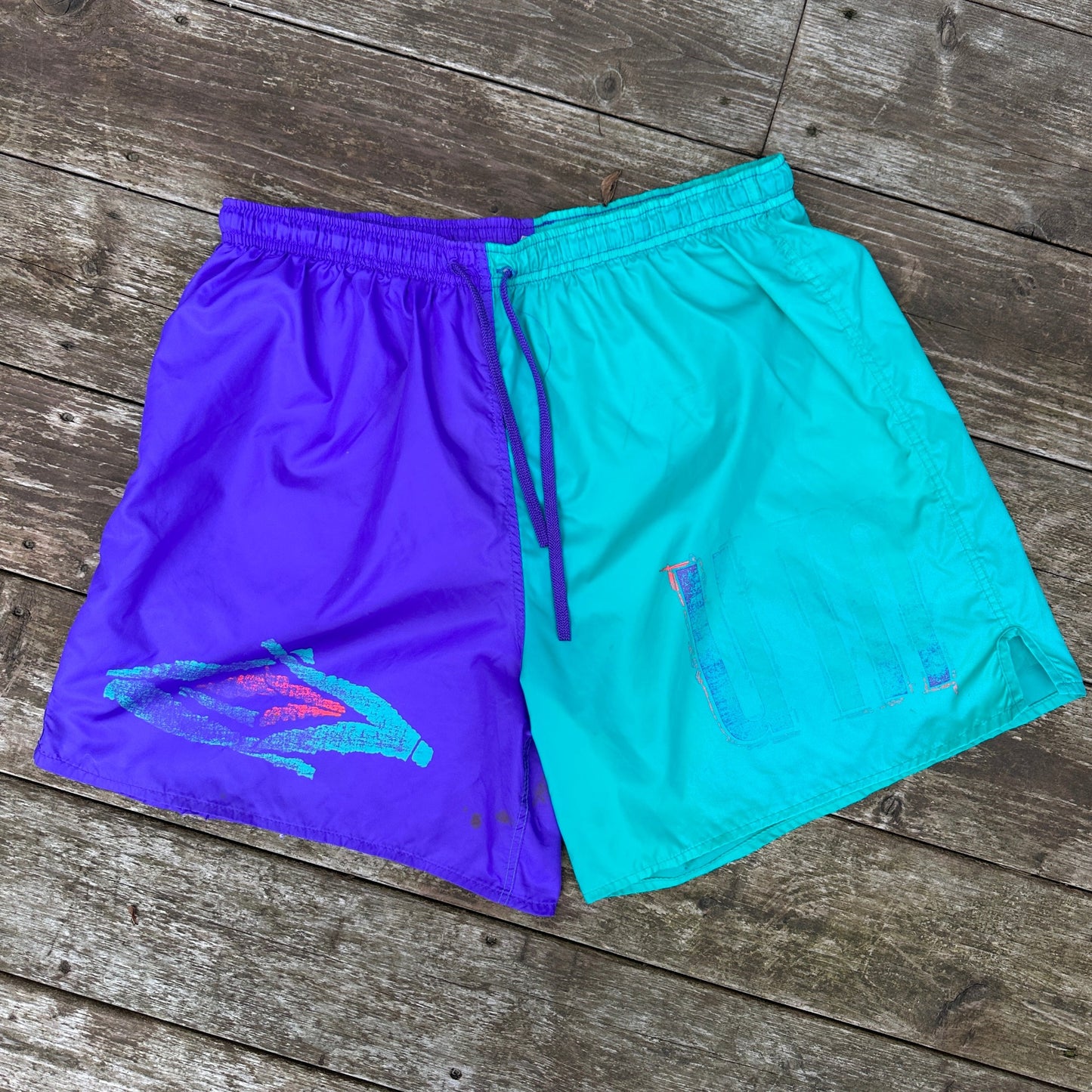 Umbro Vintage Purple and Turquoise Swim Trunks, XL - Cherry Buzz