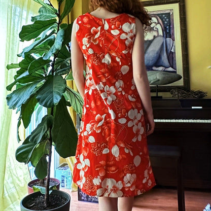 Red Floral Vintage Dress, Medium - Dress - Cherry Buzz