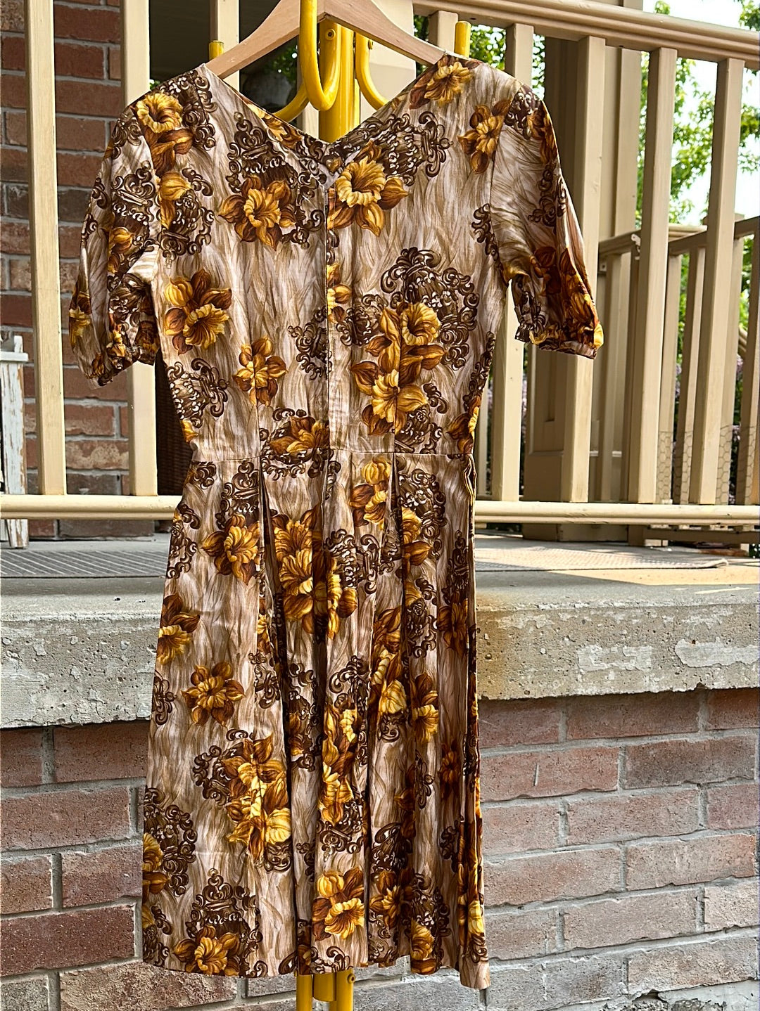 1950s Brown and Yellow Dress, S - Dress - Cherry Buzz