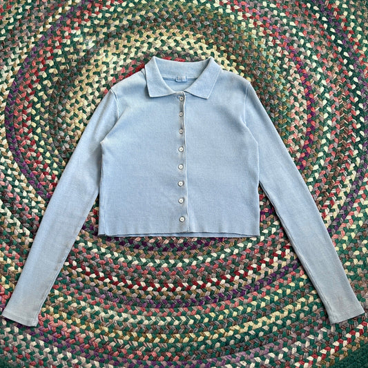 Blue Ribbed Button Down Cardigan, XS