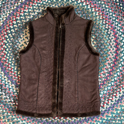 Faux Suede and Fur Brown Vest, S