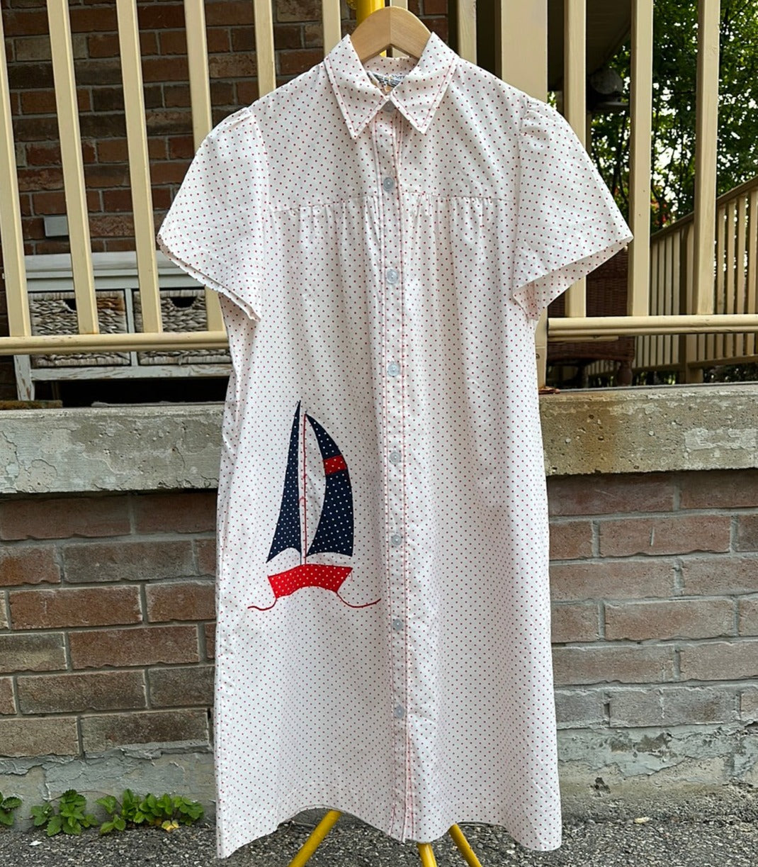 1960's Nautical Themed House Dress, M - Dress - Cherry Buzz