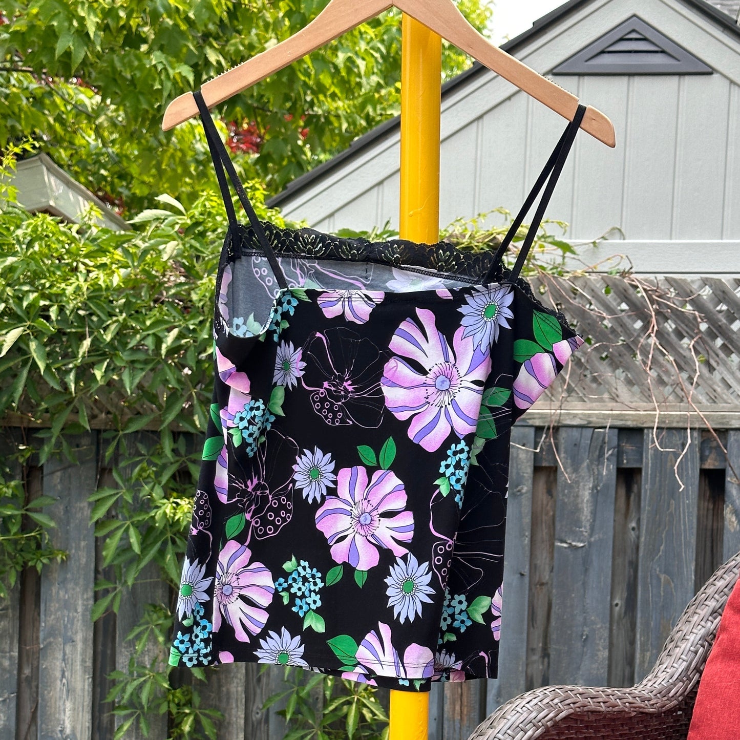 Black Floral Spaghetti Strap, M - Shirt - Cherry Buzz