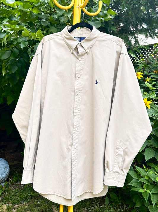 Ralph Lauren Beige Long Sleeve Button Down, - Cherry Buzz