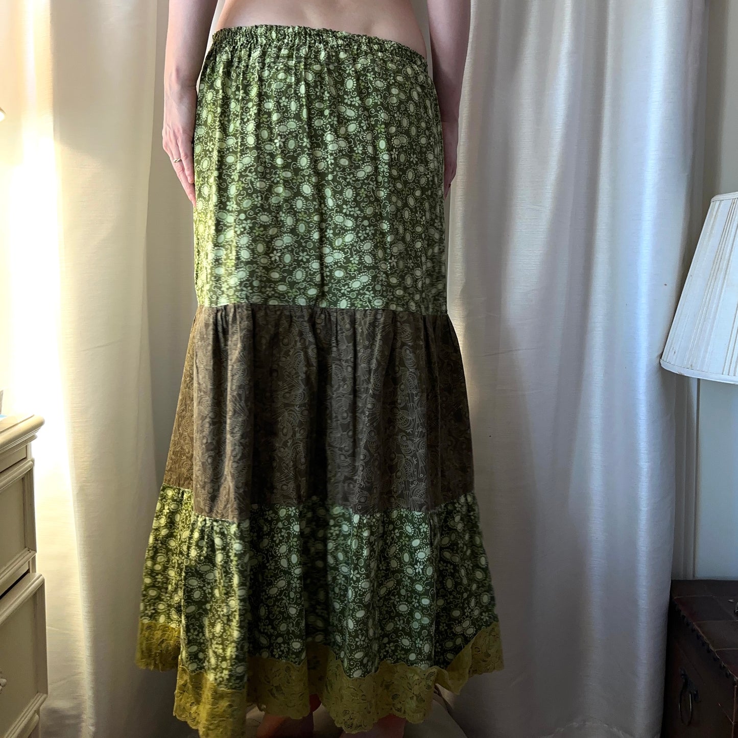 Green Bohemian Maxi Skirt, S