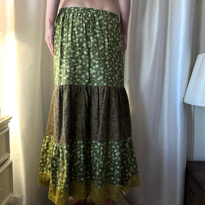 Green Bohemian Maxi Skirt, S