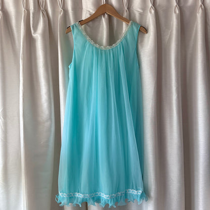 Vintage Blue Night Gown with Frills, M