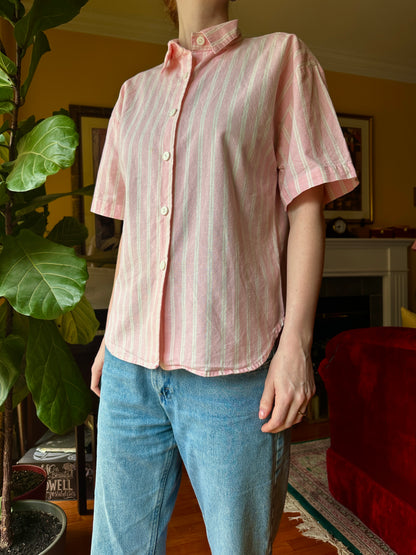 Mikeala Pink Short Sleeve Button Up, S - Button Down - Cherry Buzz