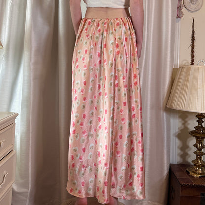 Pink Rose Pattern Maxi Skirt, S