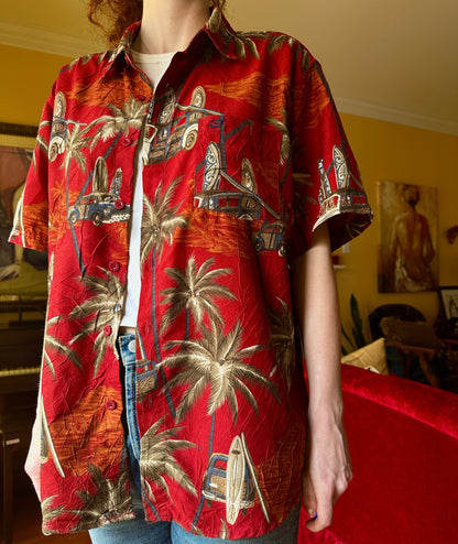 Point Zero Red Hawaiian Shirt, S - Button Down - Cherry Buzz