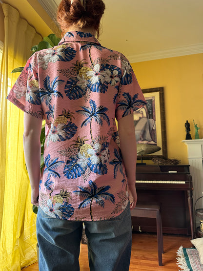 Jin Liu Ba Pink Hawaiian Shirt, M - Button Down - Cherry Buzz