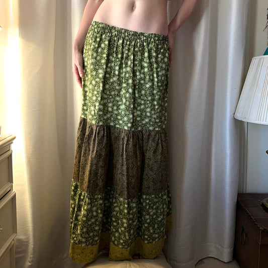 Green Bohemian Maxi Skirt, S