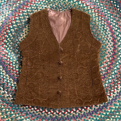 Brown Velvet Quilt Vest, L