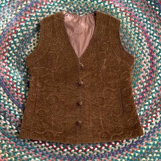 Brown Velvet Quilt Vest, L