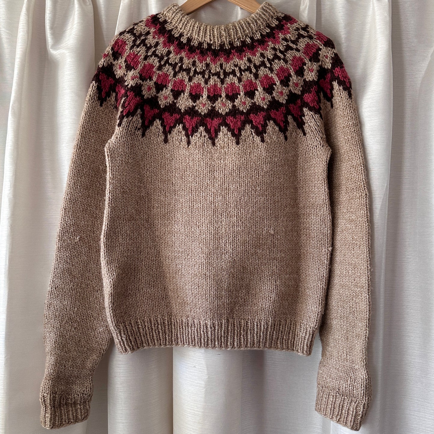 Brown Hand-Knit Wool Sweater, S