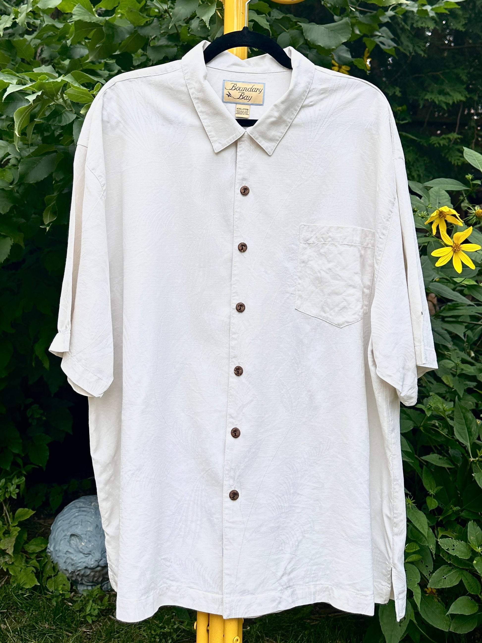 Boundary Bay White Silk Button Down, XXL - Cherry Buzz