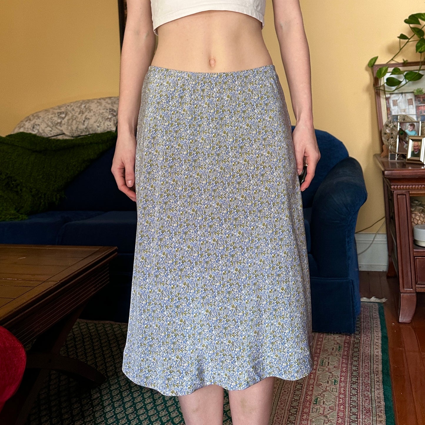 Blue and Green Floral Skirt, S