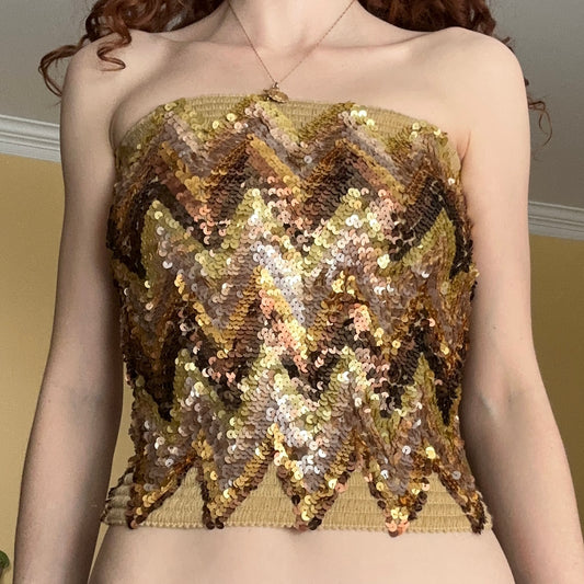 Zack London Gold Sequin Tube Top, S