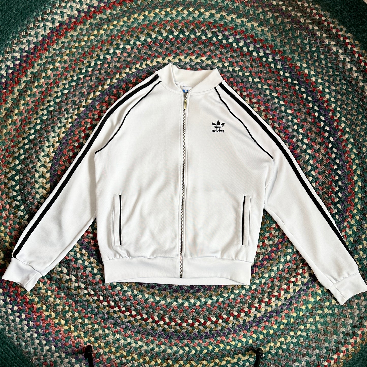 Adidas White Track Zip Up, L