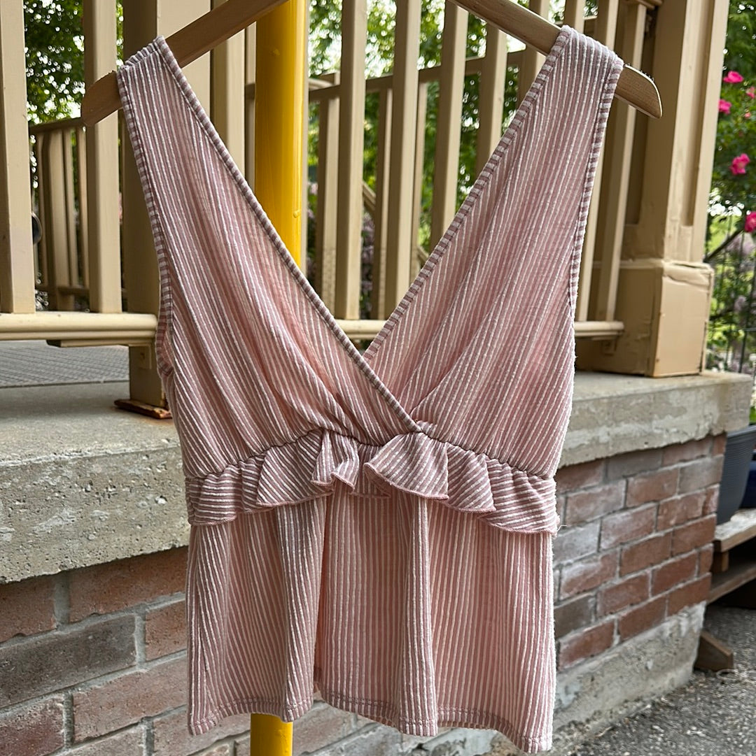 Caution to the Wind Pink Stripe Top, S - Shirt - Cherry Buzz