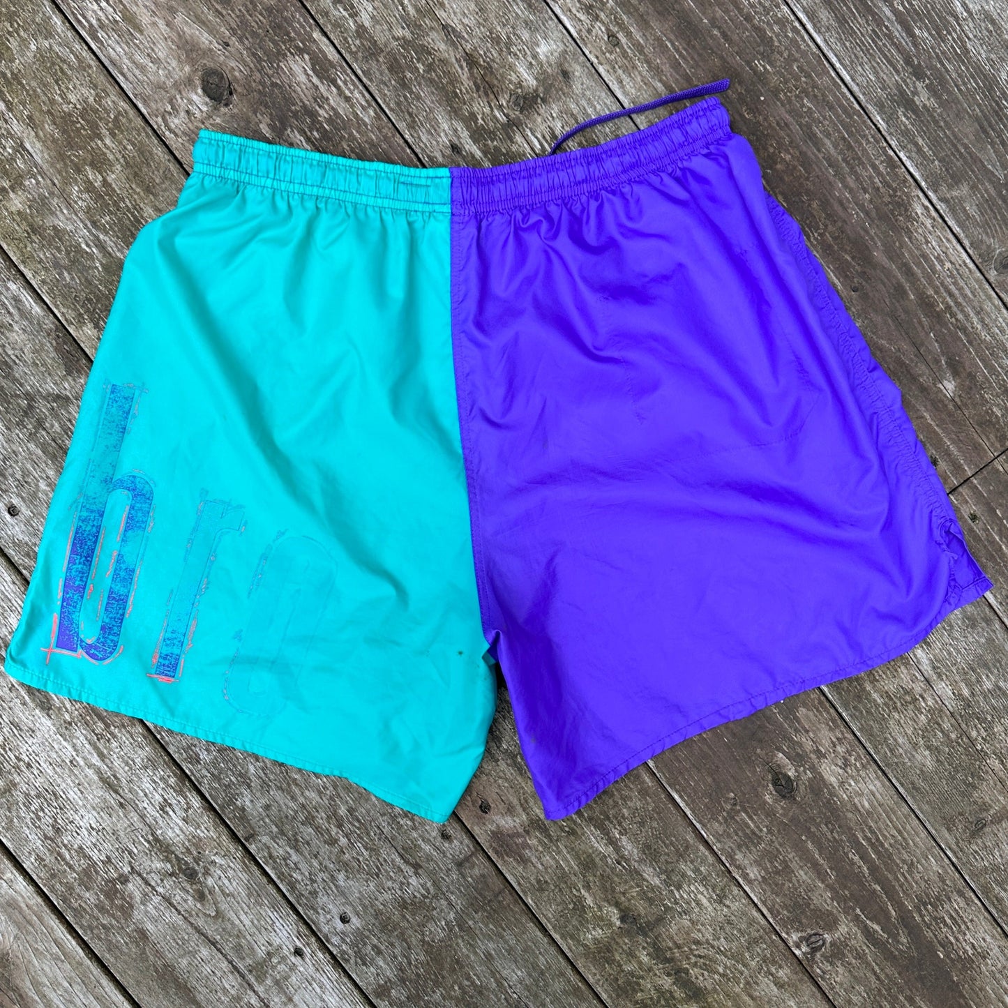 Umbro Vintage Purple and Turquoise Swim Trunks, XL - Cherry Buzz