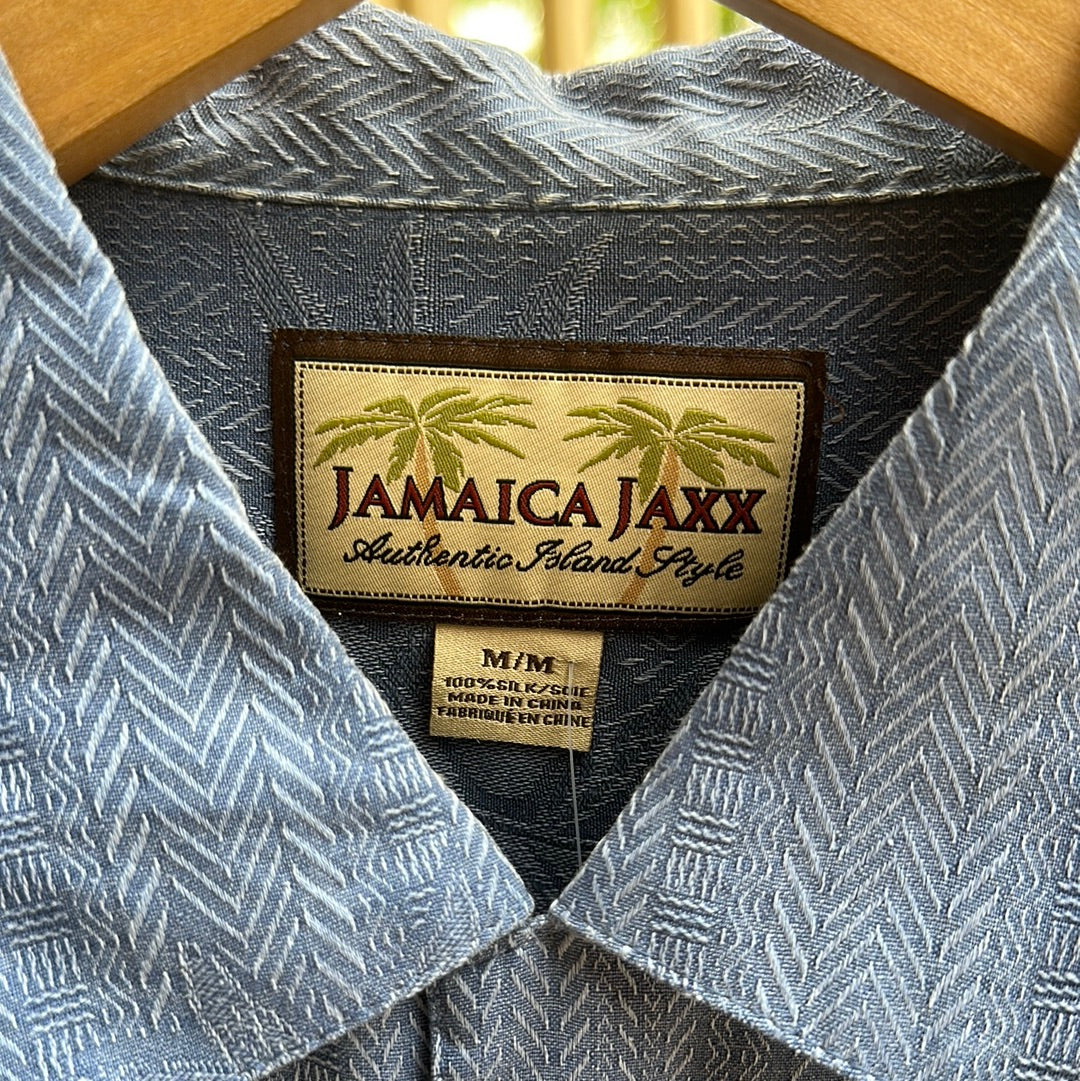 Jamaica Jaxx Blue Silk Button Down, M - Shirt - Cherry Buzz