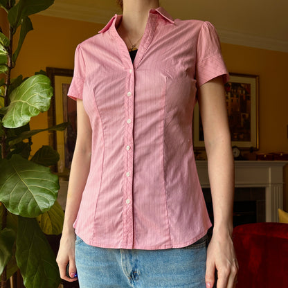 Le Chateau Pink Short Sleeve Button Up, XS - Button Down - Cherry Buzz