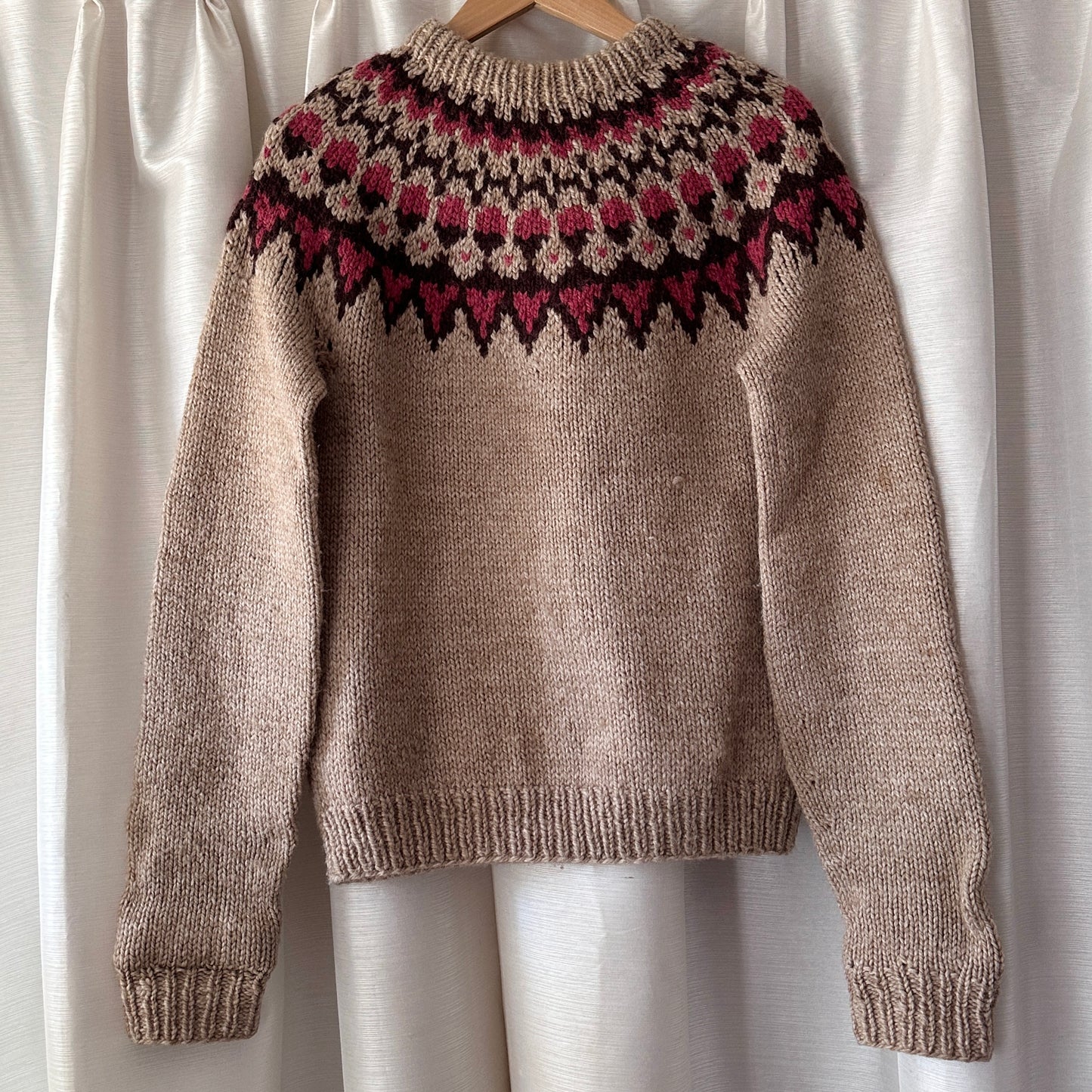 Brown Hand-Knit Wool Sweater, S