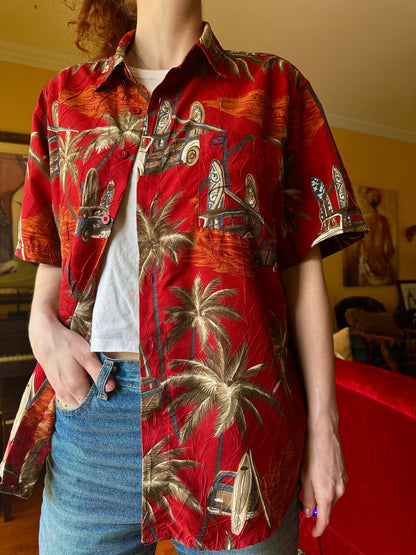 Point Zero Red Hawaiian Shirt, S - Button Down - Cherry Buzz