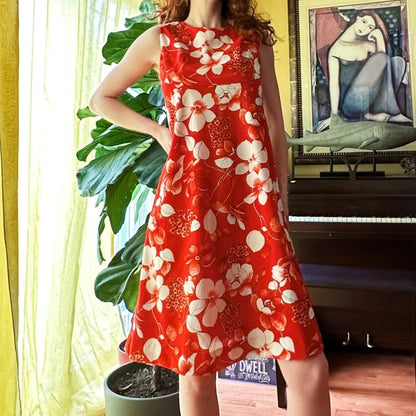 Red Floral Vintage Dress, Medium - Dress - Cherry Buzz