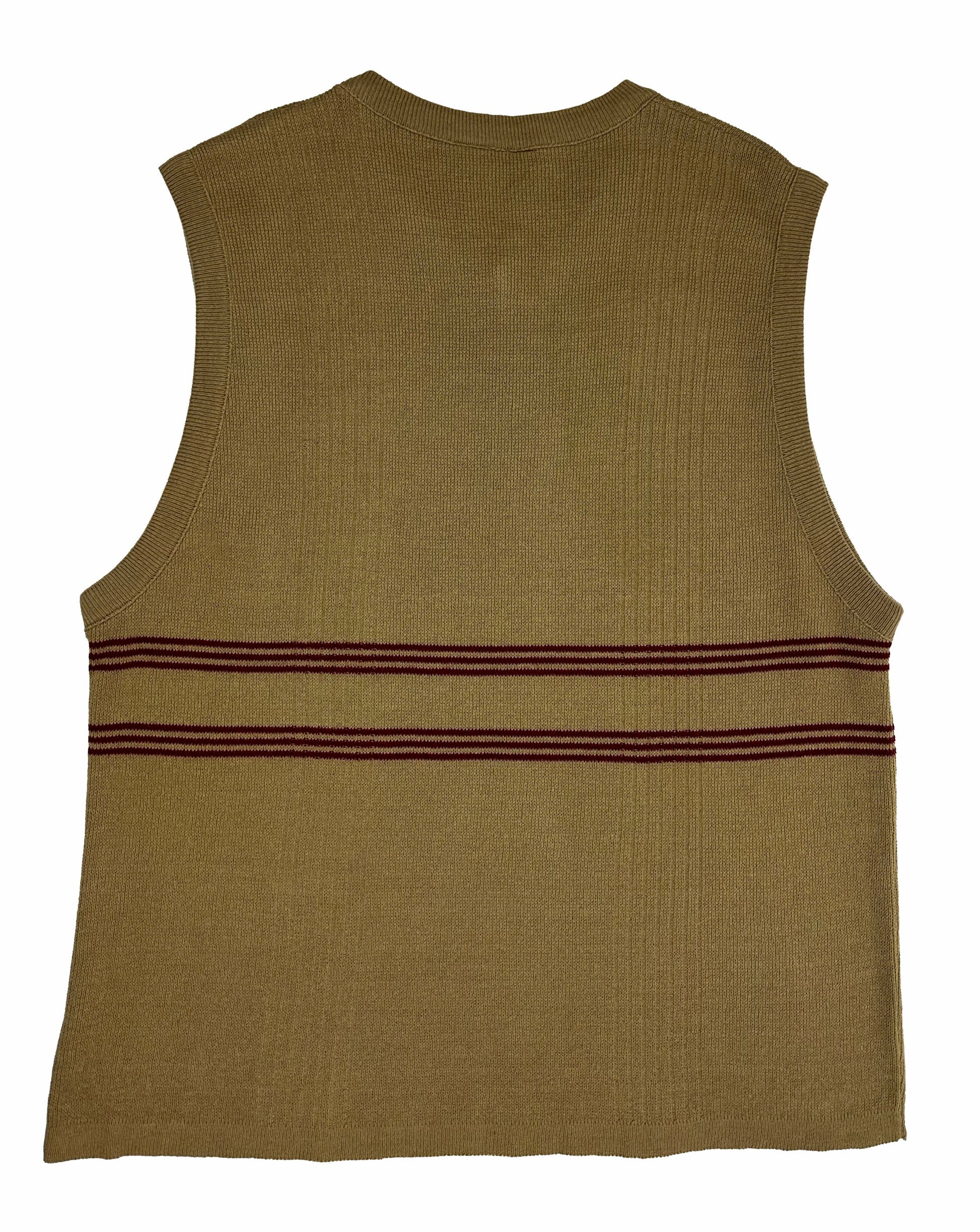 Beige Sweater Vest With Red Stripes, L - Vest - Cherry Buzz