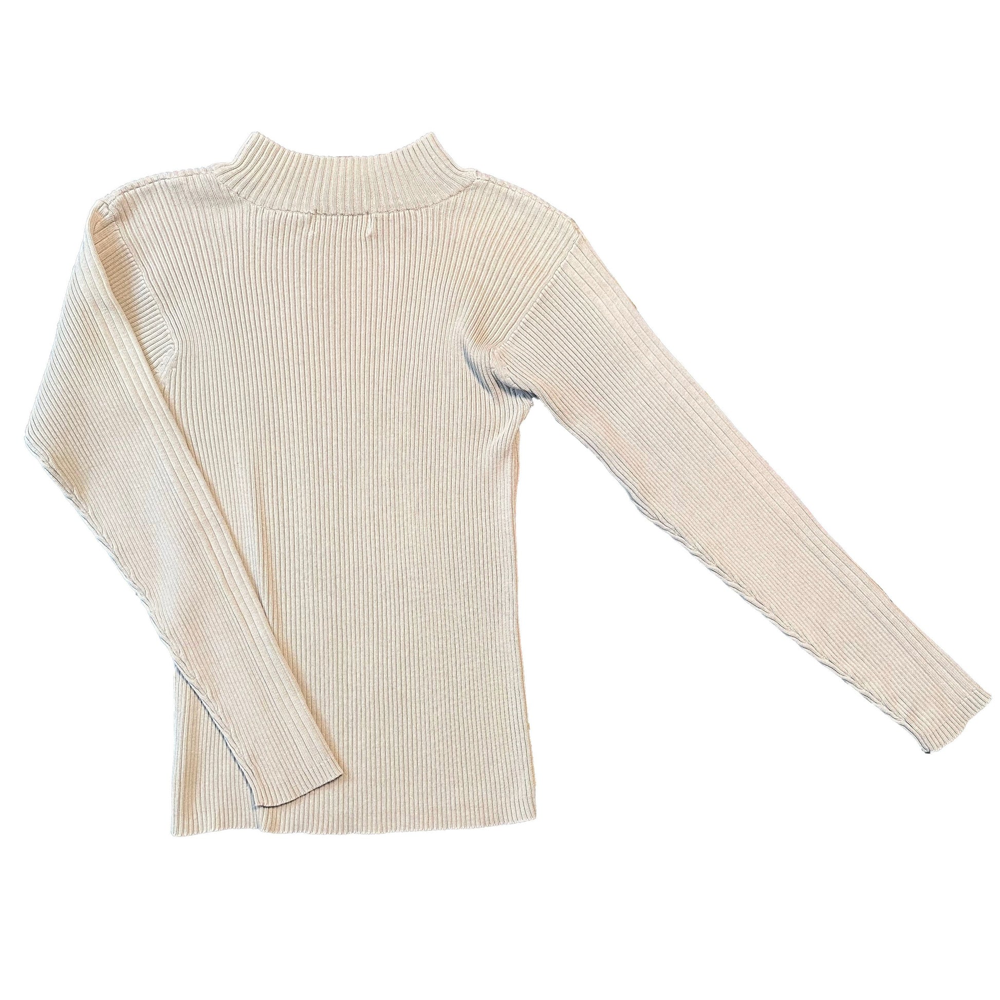 Cream Ribbed Long Sleeve, M - Shirt - Cherry Buzz