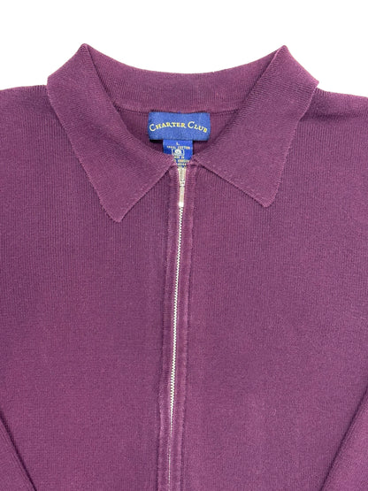 Charter Club Purple Cotton Zip Up, L - Sweater - Cherry Buzz