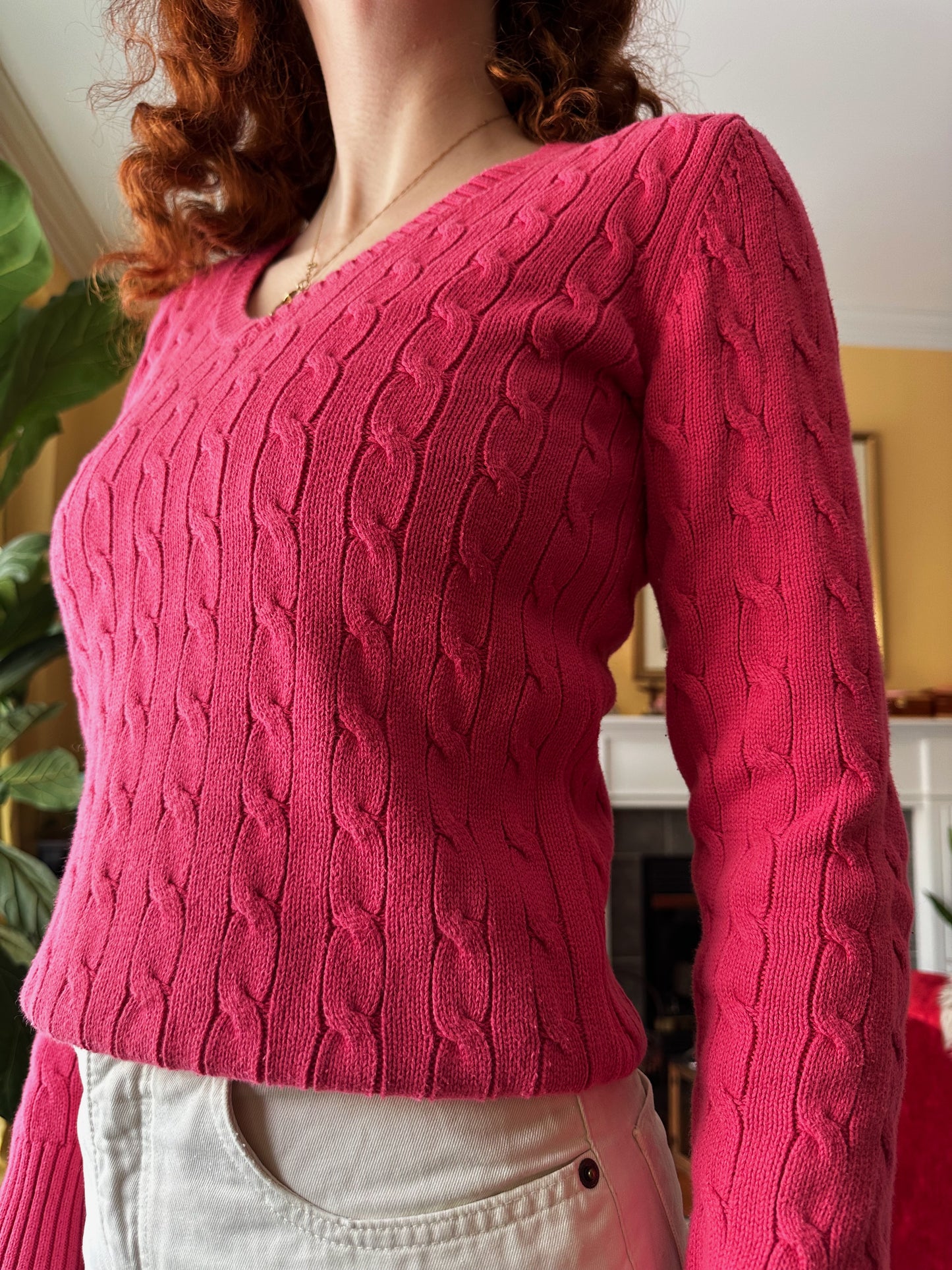 Tommy Hilfiger Pink Cable Knit Sweater, M - Sweater - Cherry Buzz