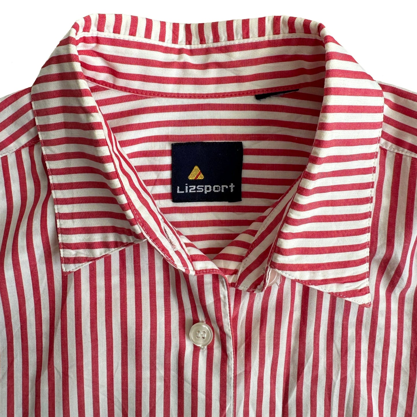 Liz Sport Vintage Red and White Striped Button Down, M - Shirt - Cherry Buzz