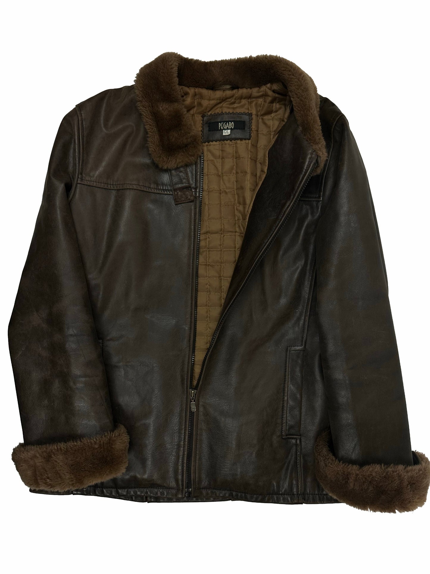 Pegabo Brown Leather Jacket, L - Leather Jacket - Cherry Buzz