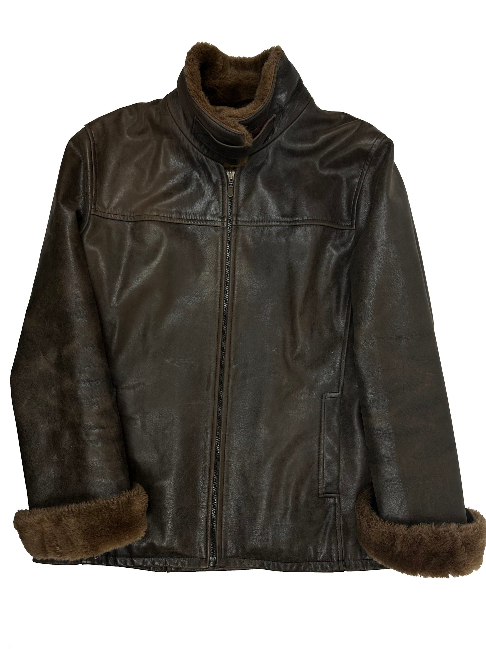 Pegabo Brown Leather Jacket, L - Leather Jacket - Cherry Buzz