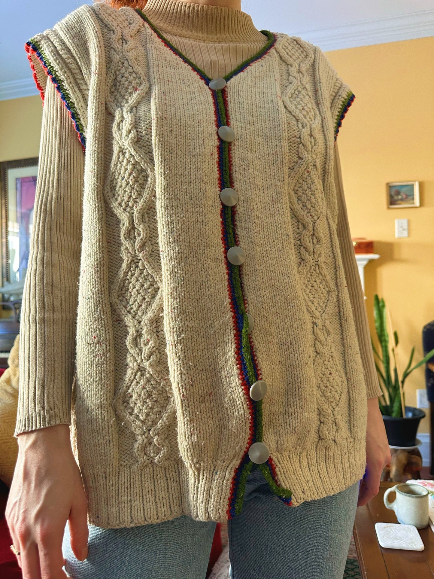 Wool Cardigan Vest, L - Vest - Cherry Buzz