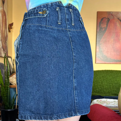 Rodeo Vintage Denim Skirt with Gem Pocket Detail, 25 - Skirt - Cherry Buzz